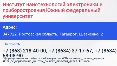 Институт нанотехнологий электроники и приборостроения Южный федеральный университет - визитка