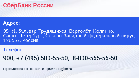 СберБанк России - визитка