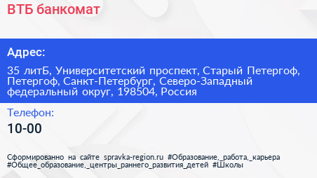 ВТБ банкомат - визитка