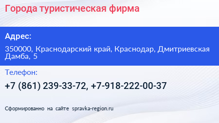 Города туристическая фирма - визитка