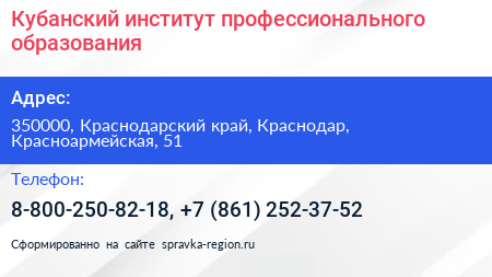 Кубанский институт профессионального образования - визитка
