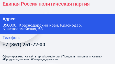 Единая Россия политическая партия - визитка