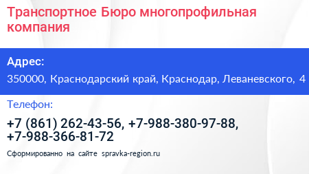 Транспортное Бюро многопрофильная компания - визитка