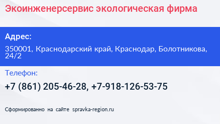Экоинженерсервис экологическая фирма - визитка