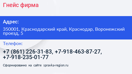 Гнейс фирма - визитка