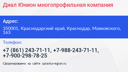 Диал Юнион многопрофильная компания - визитка