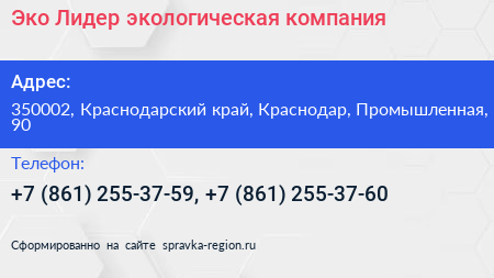 Эко Лидер экологическая компания - визитка