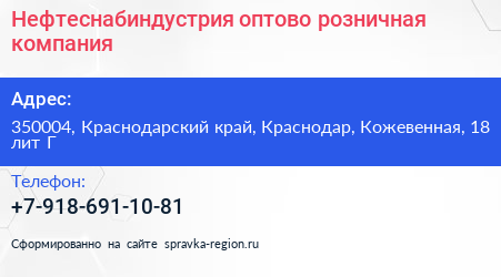 Нефтеснабиндустрия оптово розничная компания - визитка