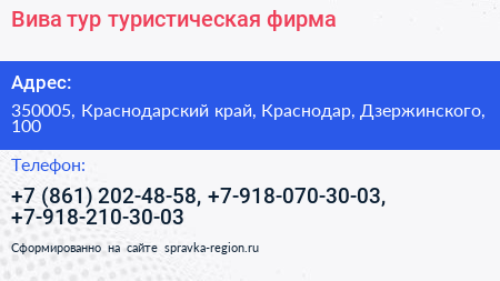 Вива тур туристическая фирма - визитка