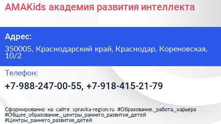 AMAKids академия развития интеллекта - визитка