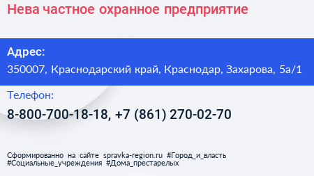 Нева частное охранное предприятие - визитка
