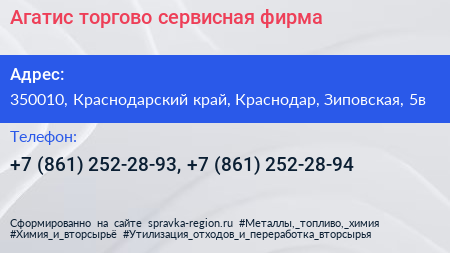 Агатис торгово сервисная фирма - визитка