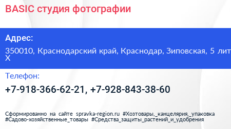 BASIC студия фотографии - визитка