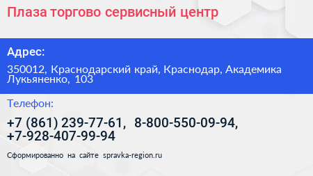 Плаза торгово сервисный центр - визитка