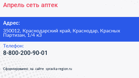 Апрель сеть аптек - визитка