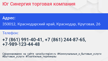 Юг Синергия торговая компания - визитка