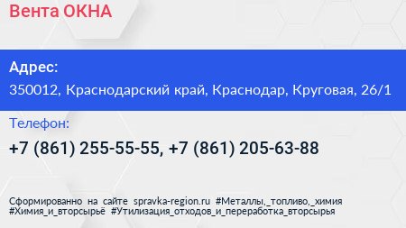 Вента ОКНА - визитка