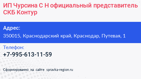 ИП Чурсина С Н официальный представитель СКБ Контур - визитка