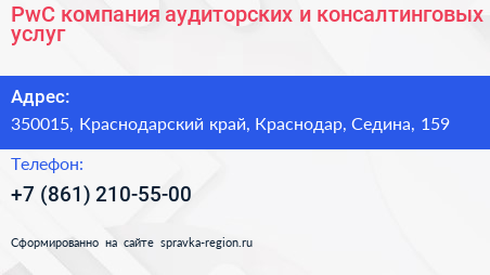 PwC компания аудиторских и консалтинговых услуг - визитка