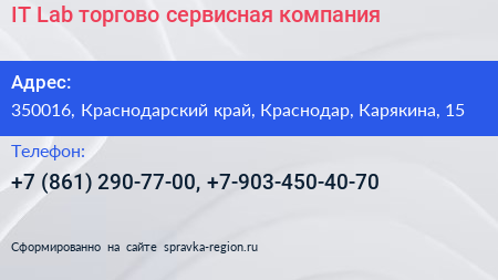 IT Lab торгово сервисная компания - визитка