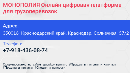 МОНОПОЛИЯ Онлайн цифровая платформа для грузоперевозок - визитка
