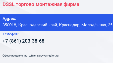 DSSL торгово монтажная фирма - визитка