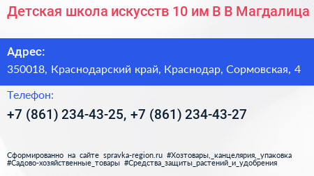 Детская школа искусств 10 им В В Магдалица - визитка