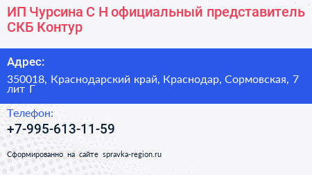 ИП Чурсина С Н официальный представитель СКБ Контур - визитка