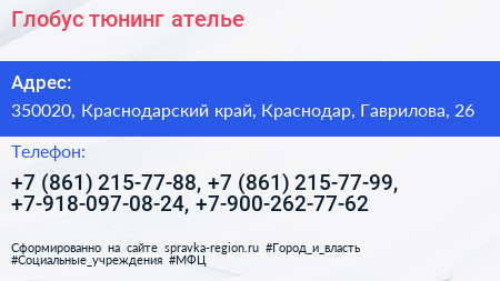 Глобус тюнинг ателье - визитка