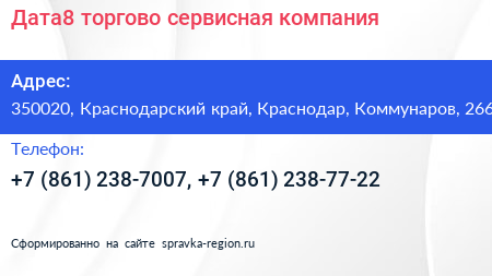 Дата8 торгово сервисная компания - визитка