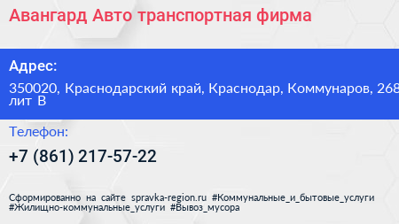 Авангард Авто транспортная фирма - визитка