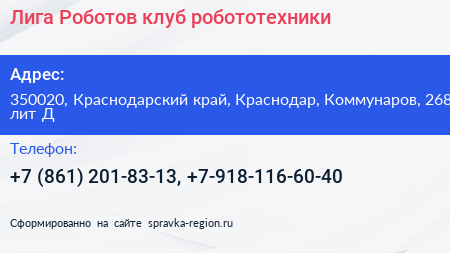Лига Роботов клуб робототехники - визитка