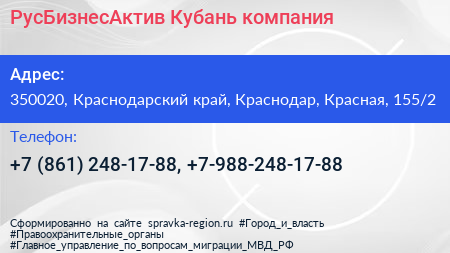 РусБизнесАктив Кубань компания - визитка