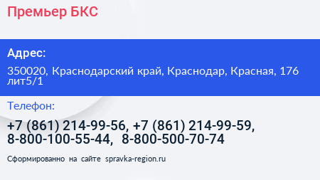 Премьер БКС - визитка