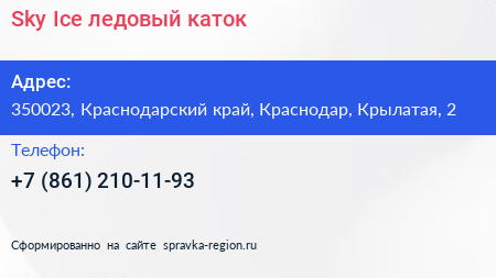 Sky Ice ледовый каток - визитка