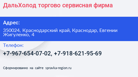 ДальХолод торгово сервисная фирма - визитка