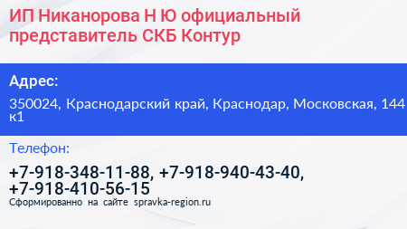 ИП Никанорова Н Ю официальный представитель СКБ Контур - визитка
