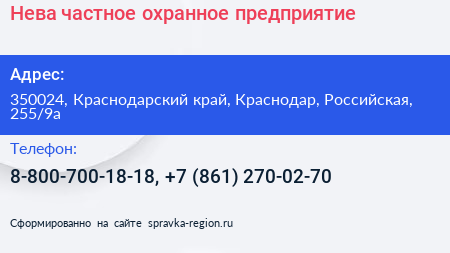 Нева частное охранное предприятие - визитка