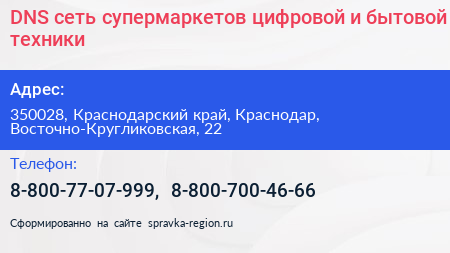 DNS сеть супермаркетов цифровой и бытовой техники - визитка