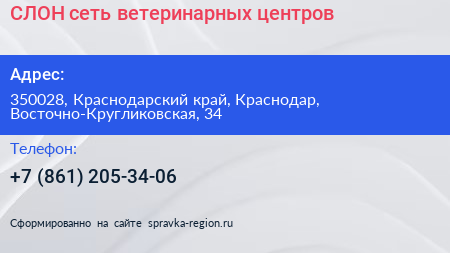 СЛОН сеть ветеринарных центров - визитка