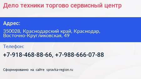 Дело техники торгово сервисный центр - визитка