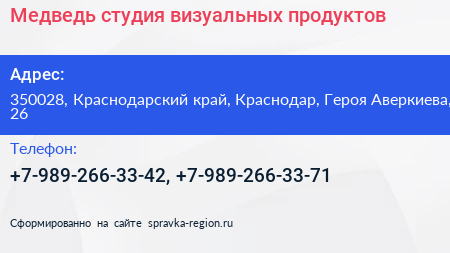 Медведь студия визуальных продуктов - визитка