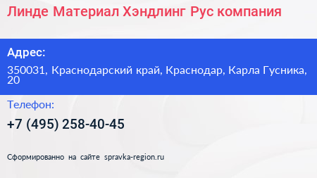 Линде Материал Хэндлинг Рус компания - визитка