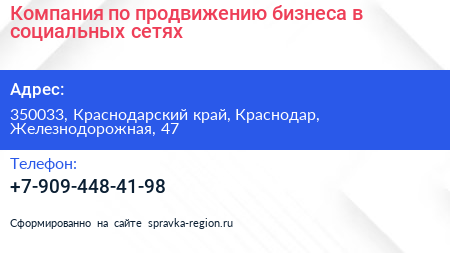 Компания по продвижению бизнеса в социальных сетях - визитка