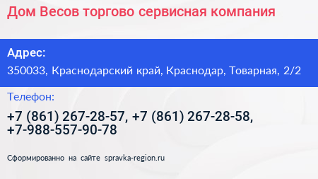 Дом Весов торгово сервисная компания - визитка
