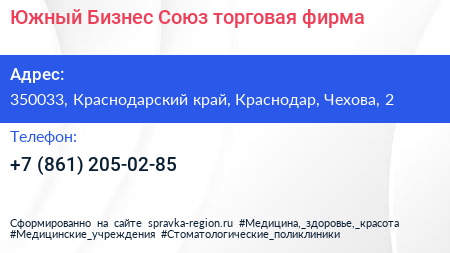 Южный Бизнес Союз торговая фирма - визитка