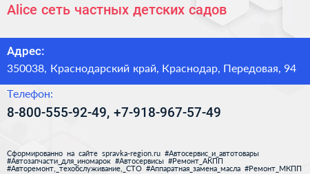 Alice сеть частных детских садов - визитка