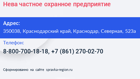 Нева частное охранное предприятие - визитка