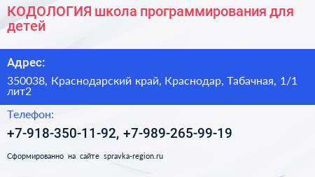 КОДОЛОГИЯ школа программирования для детей - визитка