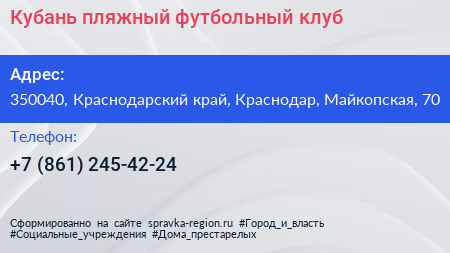 Кубань пляжный футбольный клуб - визитка